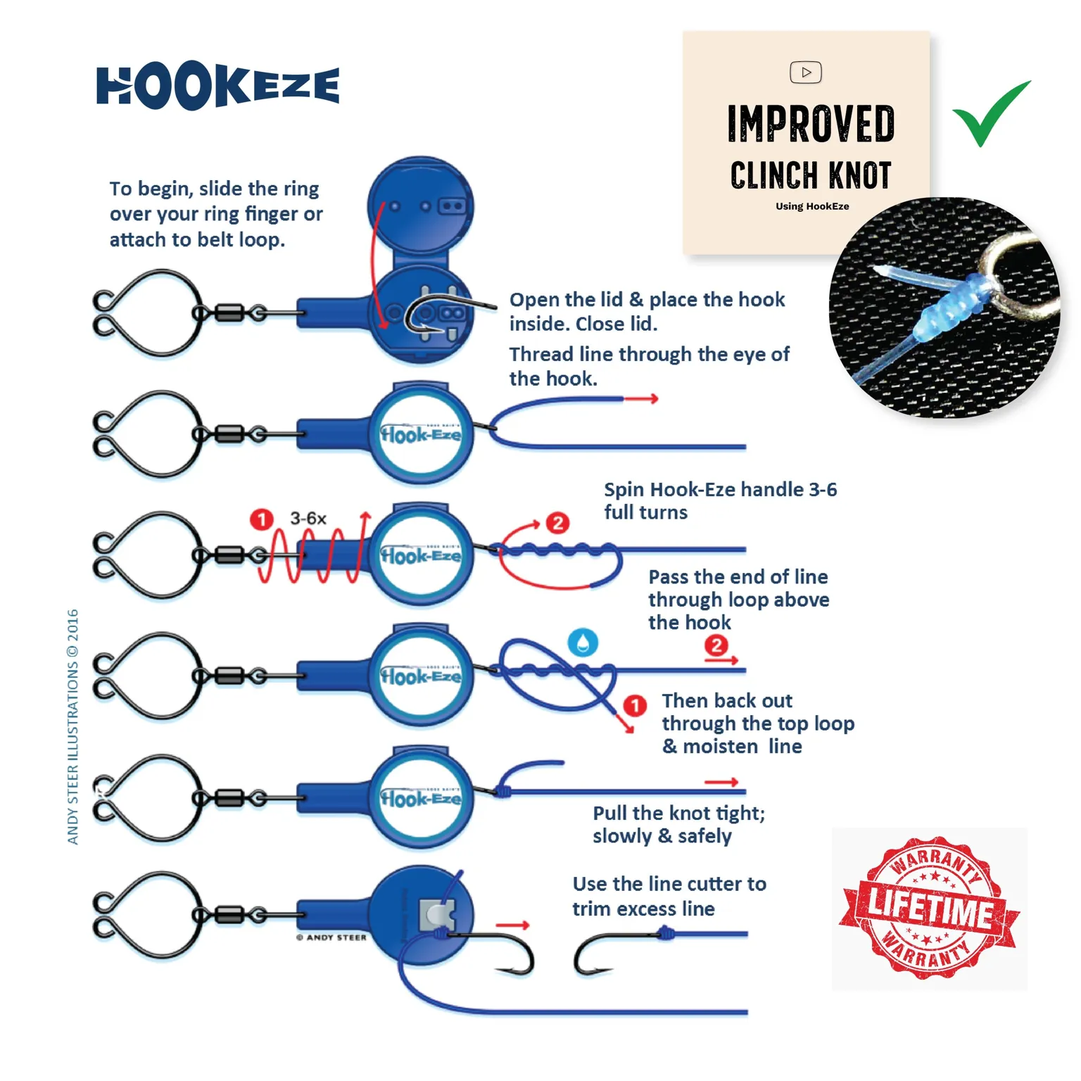 HookEze Fishing Knot Tying Tool (Standard & Large) | Pack of 4