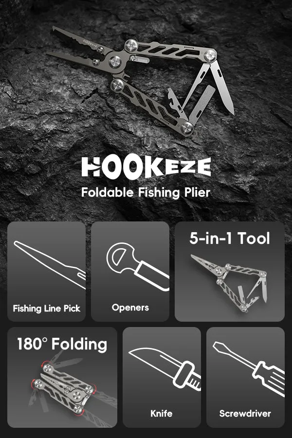 HookEze Folding Fishing Pliers | With Belt Pouch & Lanyard