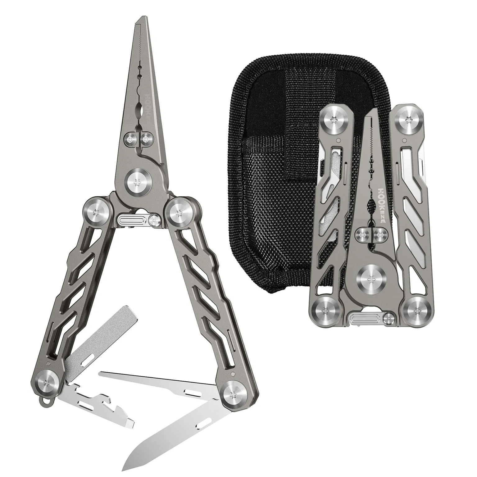 HookEze Folding Fishing Pliers | With Belt Pouch & Lanyard
