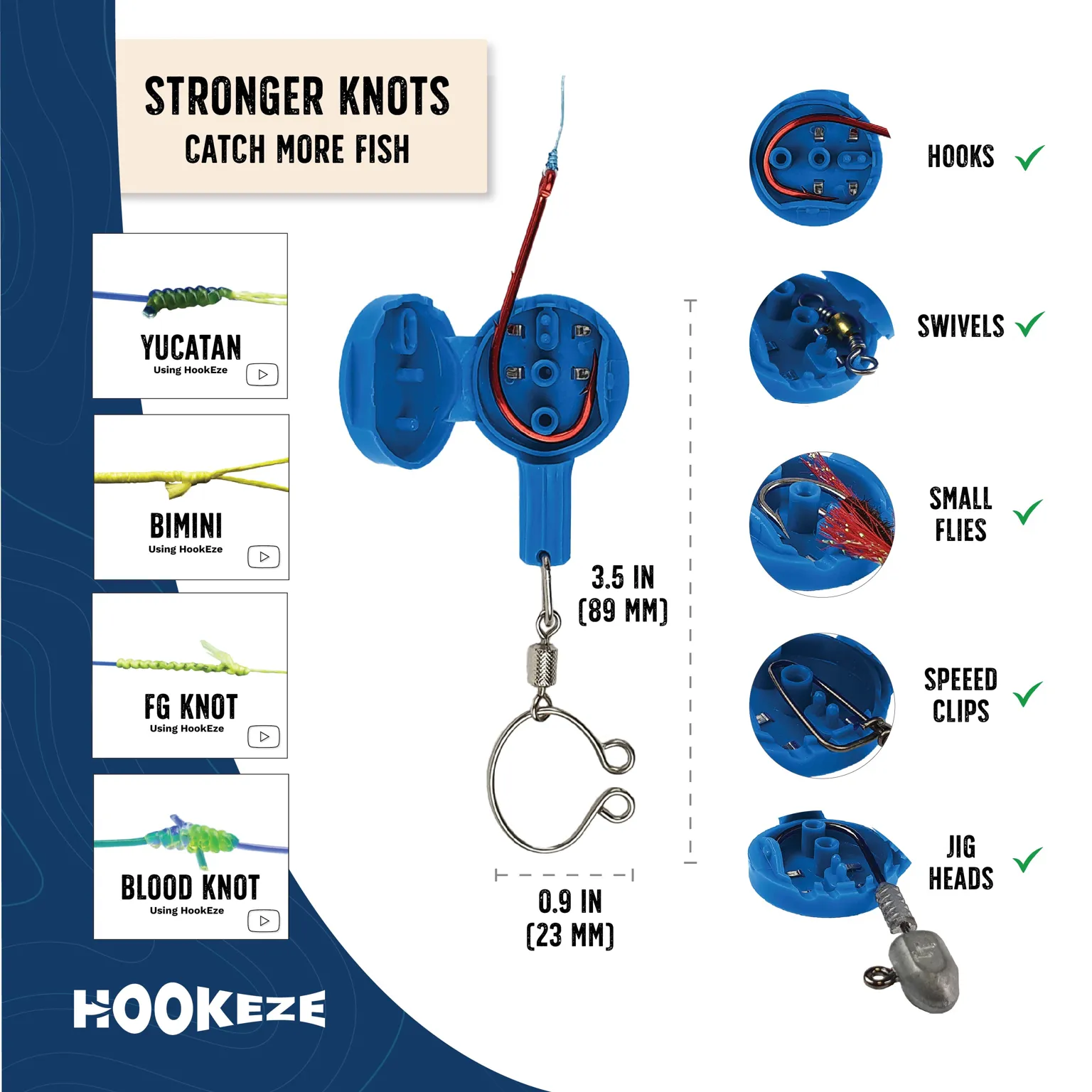 HookEze Fishing Knot Tying Tool (Large) | Pack of 2 | Orange