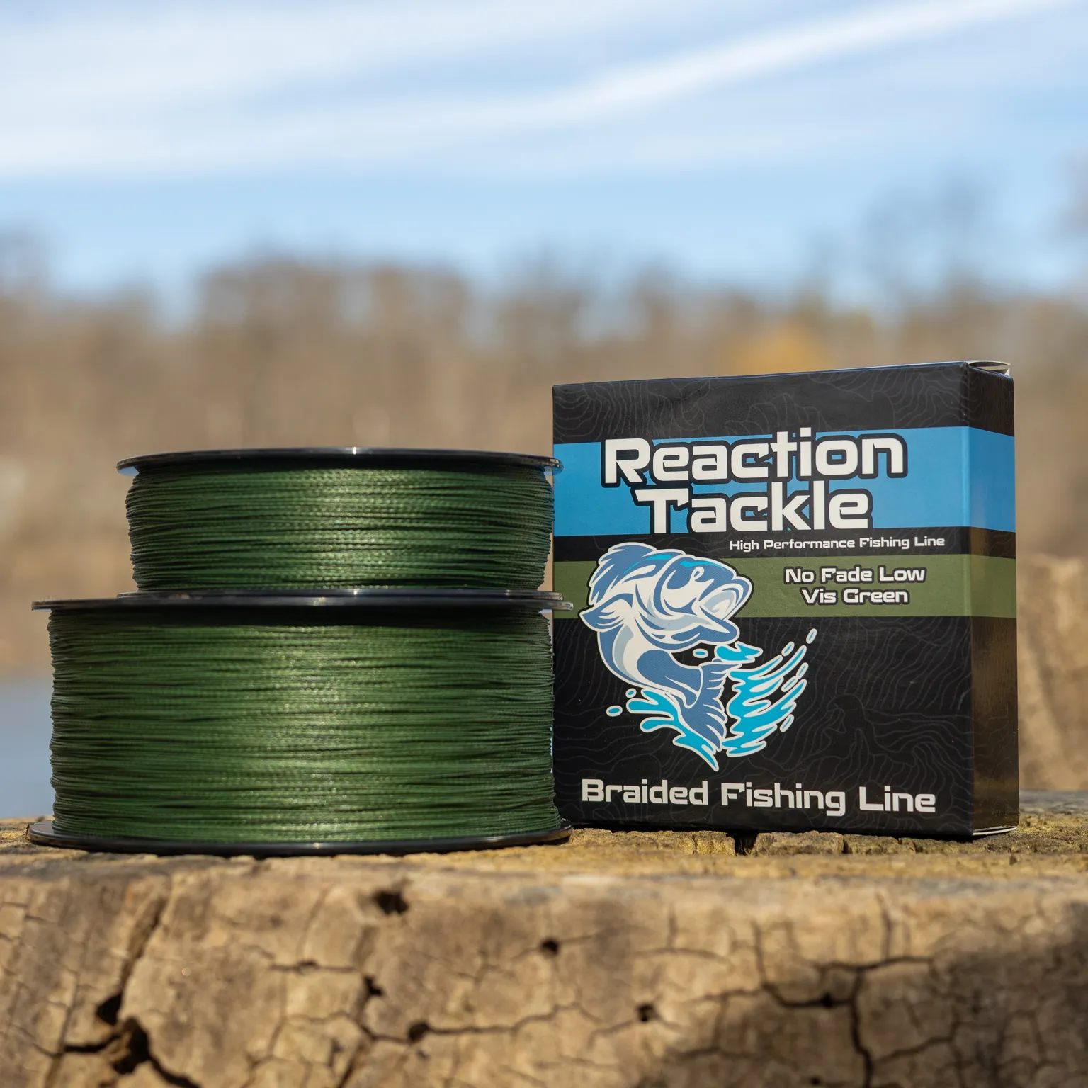 Reaction Tackle Braided Fishing Line - NO FADE Low-Vis Green